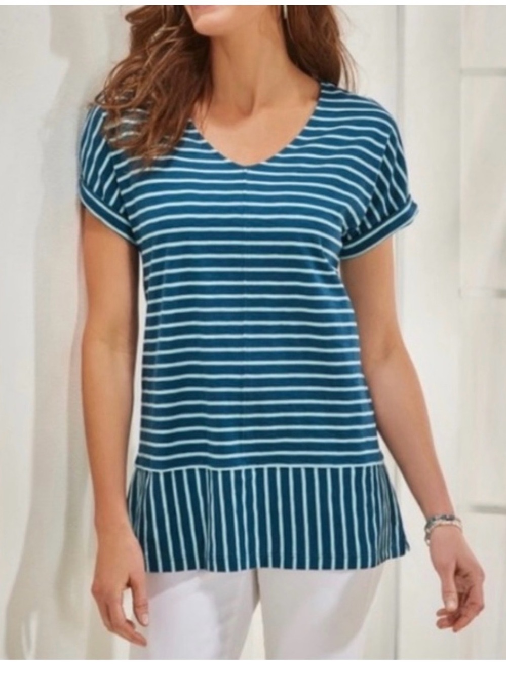 Soft Surrounding Bali Breeze Short Sleeves Striped‎ Top Size S